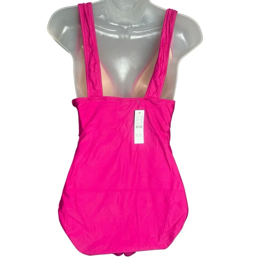 J. Crew NWT Ruched V Neck One Piece Sz 10 Swimsuit Fuchsia BC116 Full Coverage‎